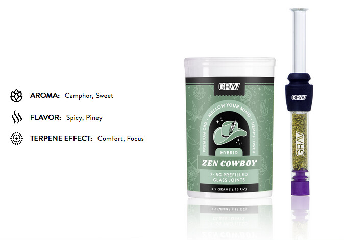 GRAV Pre-Filled Reusable Glass Joints, Zen Cowboy(Hybrid), 7 pack - 3.5g