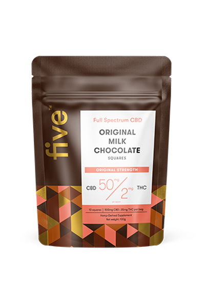 Five CBD 50MG Full Spectrum CBD Milk Chocolate Squares - 10ct