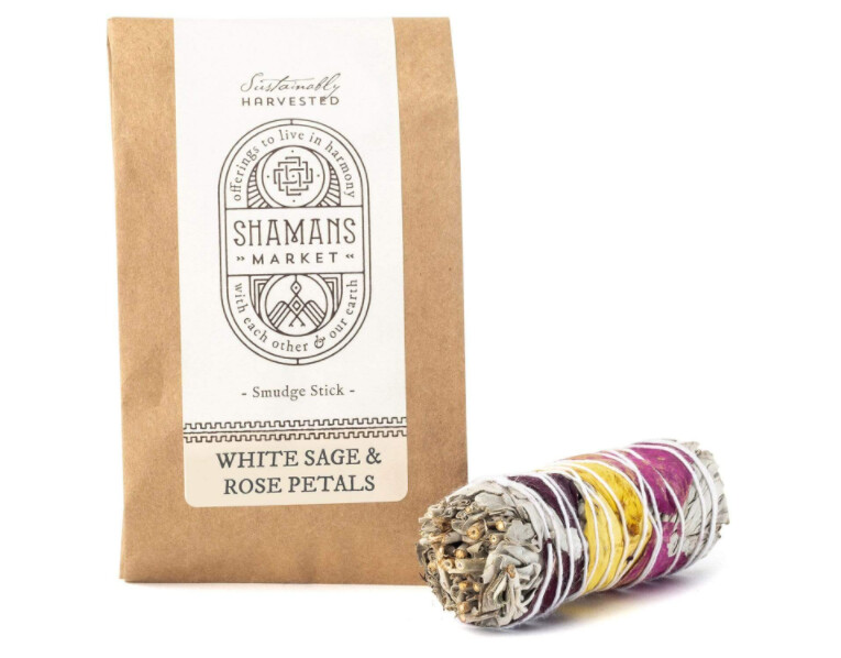 White Sage &amp; Rose Petal Smudge Stick