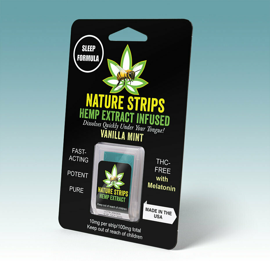 Nature Strips, Sleep Formula, 100mg CBD Isolate &amp; Melatonin, Vanilla Mint Strips, 10mg Per Strip