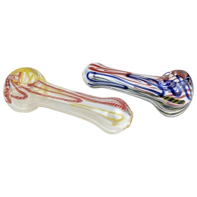 4" Multi Color Line Squiggle Work Spoon Hand Pipe