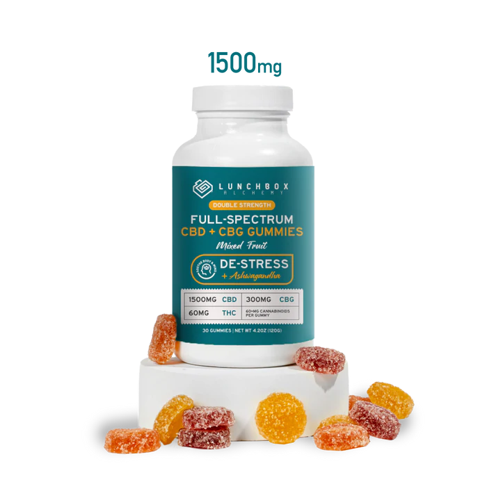 Lunchbox Alchemy Full-Spectrum CBD+CBG Double Strength Gummies - &quot;De-Stress&quot; 1500mg