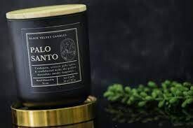 Black Velvet Candles - PALO SANTO|8 oz Scented Soy Candle |Luxury Black Jar 8 oz Classic Wood lid