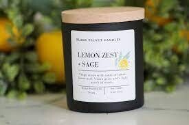 Black Velvet Candles - Lemon + Sage | 14 oz Scented Soy Candle |Luxury Black Jar Cotton