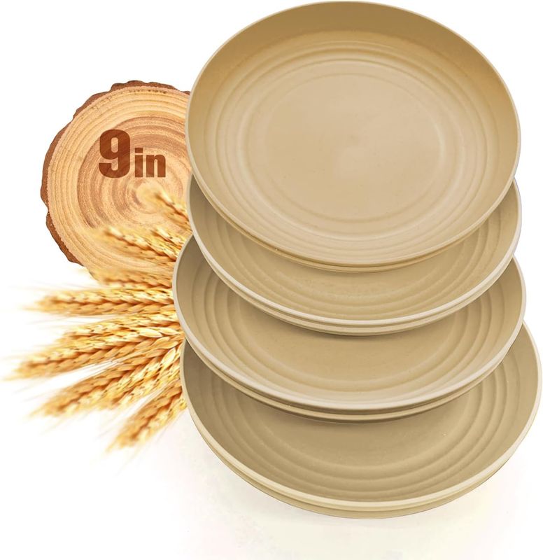 Numkey 9 Inch Wheat Straw Plates Set of 8 | Unbreakable Dinner Plates