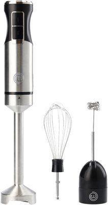 MasterChef Immersion Blender Handheld with Electric Whisk &amp; Milk Frother Attachments, Hand Held Stainless Steel Stick Emulsifier for Making Baby Food, Soup, Puree, Cake, Cappuccino, Latte etc, 400W