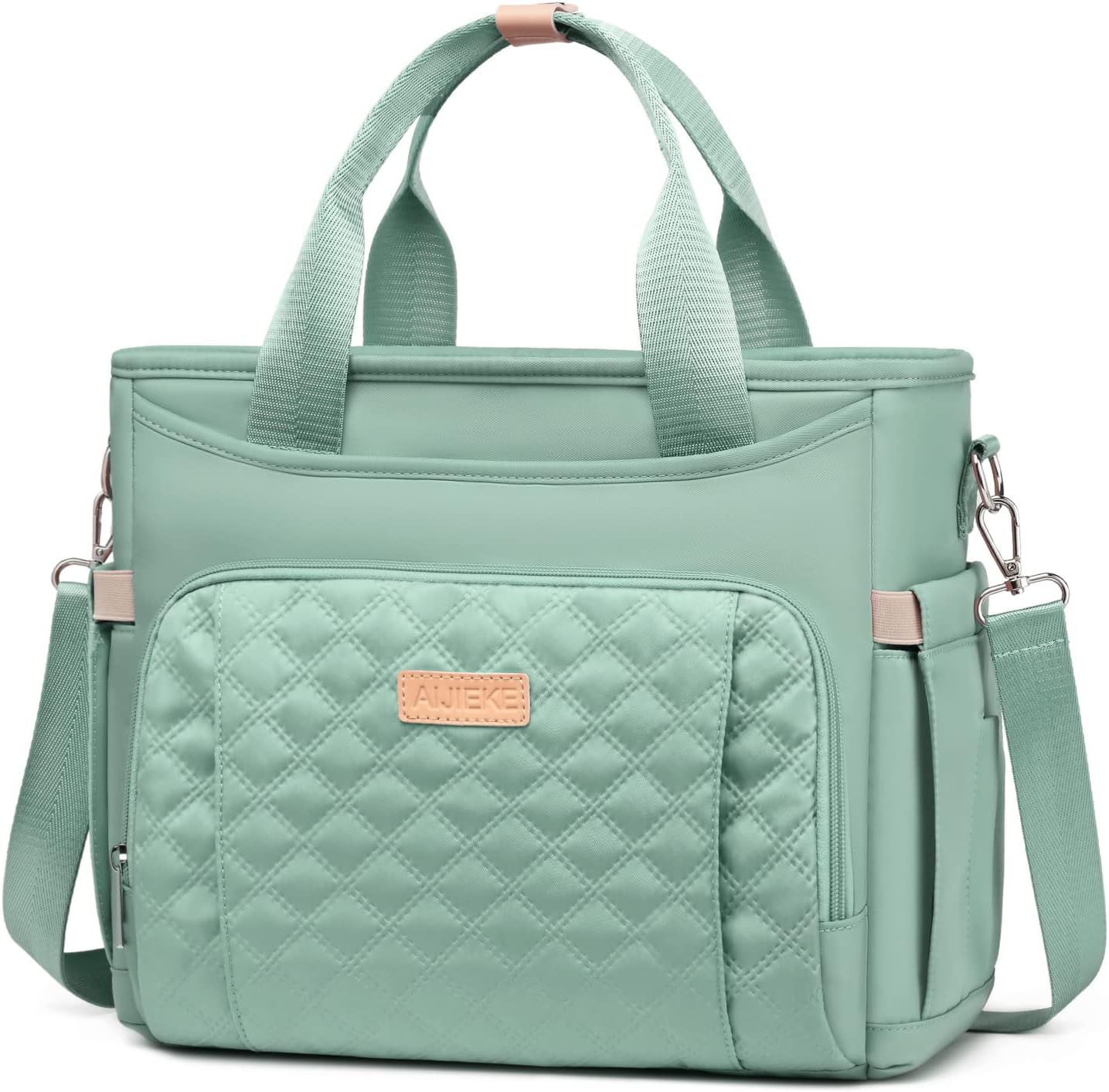 AIJIEKE Lunch Bag for Women, Insulated Lunch Box Tote Bag for Work, Extra Large Wide Open Leak Proof Cooler Bag with Shoulder Strap &amp; Side Pockets for Picnic Hiking Beach, Green