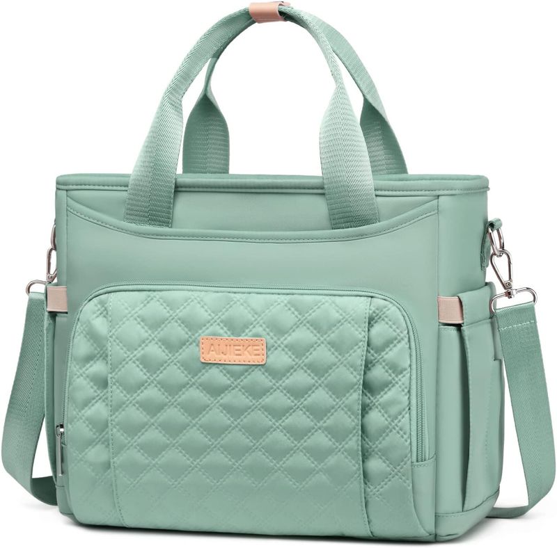 AIJIEKE Lunch Bag for Women, Insulated Lunch Box Tote Bag for Work, Extra Large Wide Open Leak Proof Cooler Bag with Shoulder Strap &amp; Side Pockets for Picnic Hiking Beach, Green