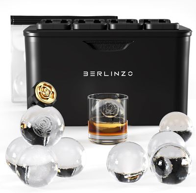 BERLINZO Premium Clear Ice Ball Maker - 2-inch Round Ice Balls for Whiskey Mold - Crystal Clear Ice Maker Sphere - Clear Ice Ball Mold with 2 Storage Bags Included - 8 Balls