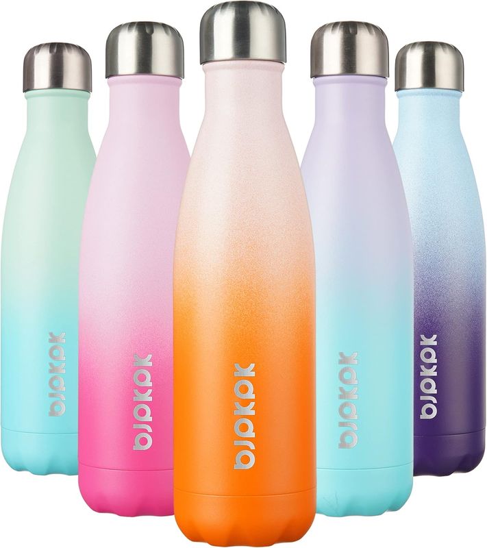 BJPKPK Insulated Water Bottles -17oz/500ml -Stainless Steel Water bottles, Sports water bottles Keep cold for 24 Hours and hot for 12 Hours, BPA Free water bottles for travel, Coral