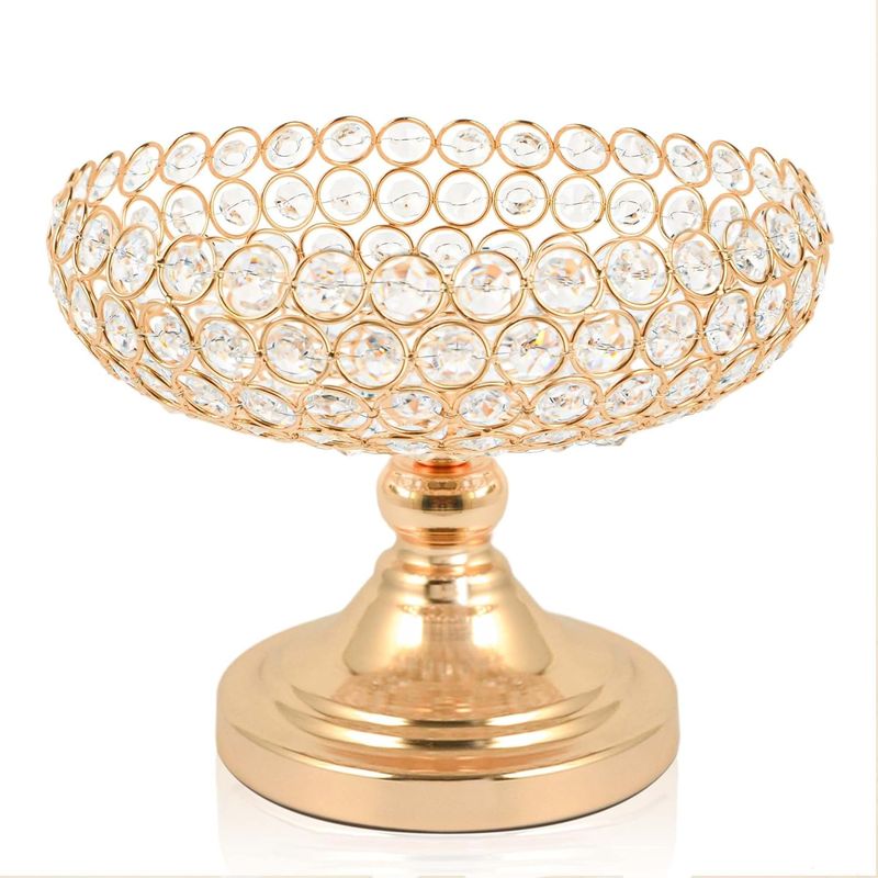 Hollow-Carved Design Crystal Fruit Bowl Food Bowl for Table Centerpiece, Fruit/Artificial flowers Holder for your Counter, Elegant Crystal Bowl for Party table (Gold, 1PC)