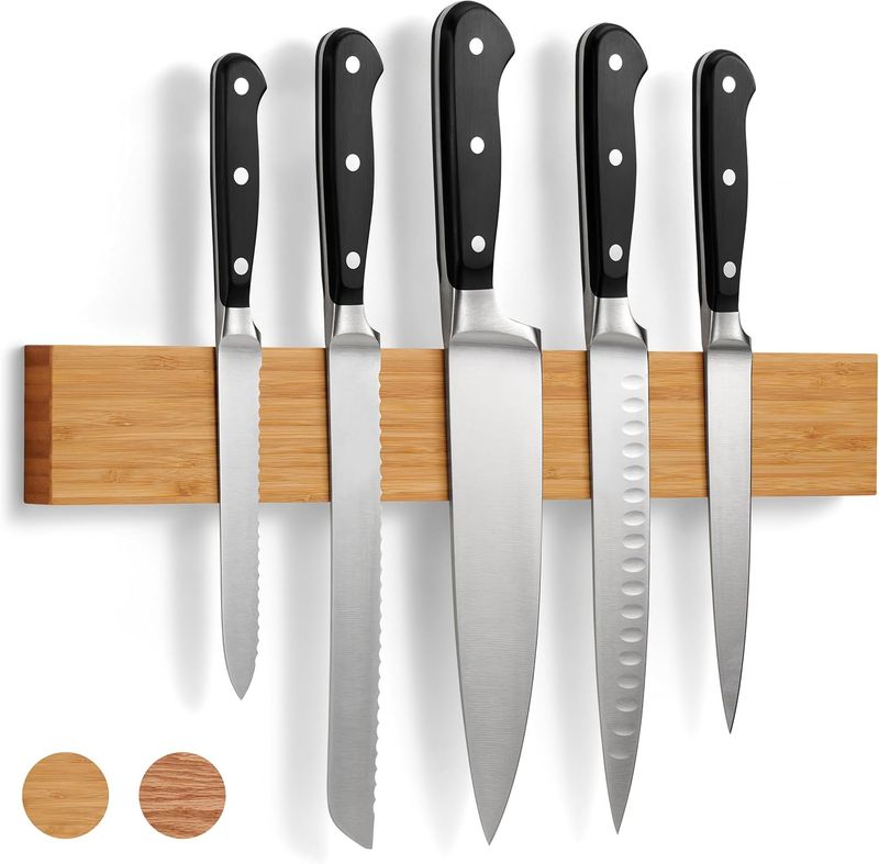 LARHN Magnetic Knife Holder for Wall, 16″ - Powerful Knife Magnetic Strip for Knives, Utensils and Tools - Not Compatible with Refrigerators - 100% Solid Bamboo