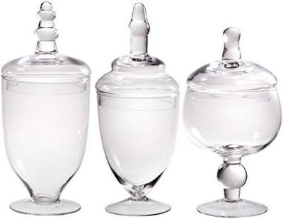 Palais Candy Jars Clear Glass Apothecary Bowls - Set of 3 - Wedding Candy Buffet Containers (Medium)
