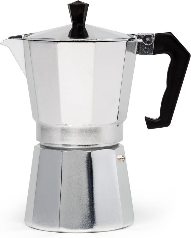 Primula Classic Stovetop Espresso and Coffee Maker, Moka Pot for Italian and Cuban Café Brewing, Greca Coffee Maker, Cafeteras, 12 Espresso Cups, Silver