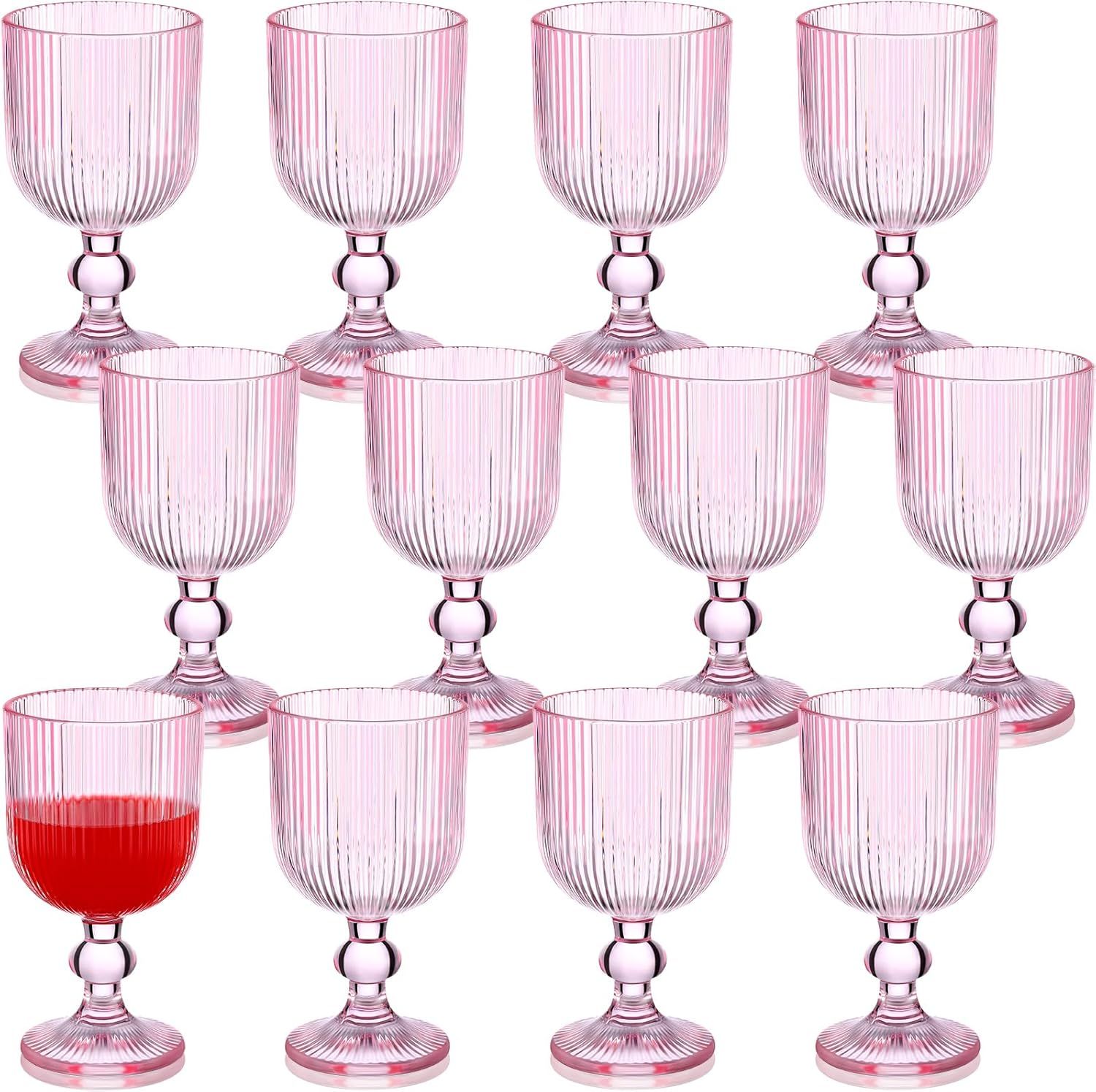 Roshtia 12 Packs Pink Glass Goblet 9 oz Wine Glasses