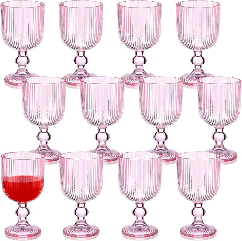 Roshtia 12 Packs Pink Glass Goblet 9 oz Wine Glasses