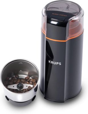 KRUPS Silent Vortex Electric Coffee Grinder: 3 oz Capacity, 5x Quieter, 175W Motor for Coffee Beans, Spices &amp; Herbs - Removable Dishwasher-Safe Bowl, 12-Cup Yield, Black