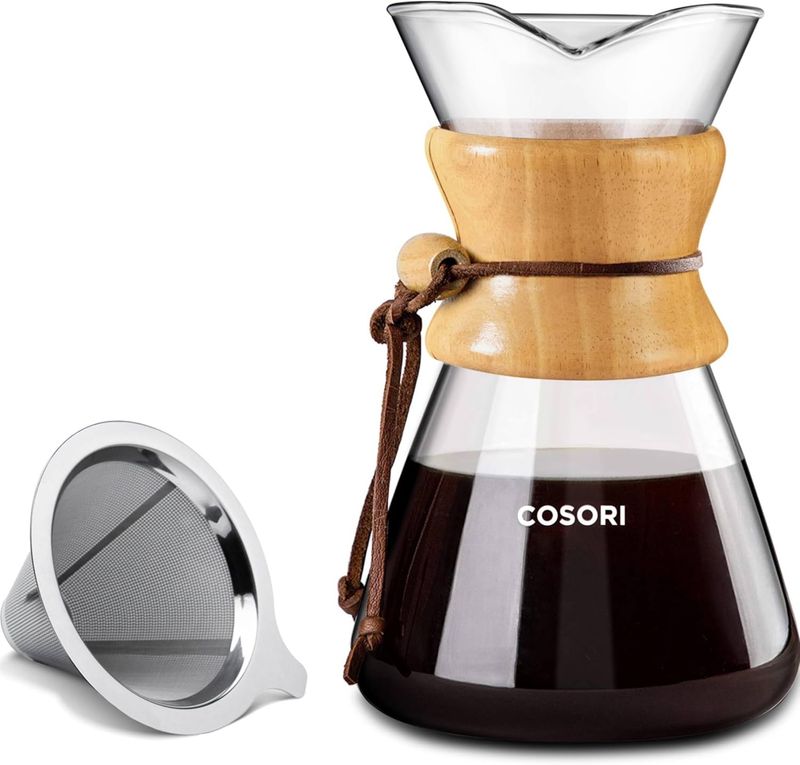 COSORI Pour Over Coffee Maker with Double Layer Stainless Steel Filter, 8-Cup, 34oz