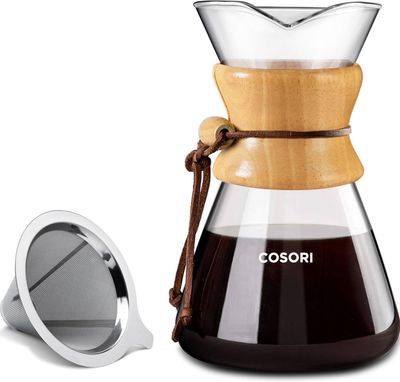 COSORI Pour Over Coffee Maker with Double Layer Stainless Steel Filter, 8-Cup, 34oz