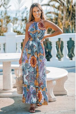 Boho Halterneck &amp; Flounce Maxi Dress