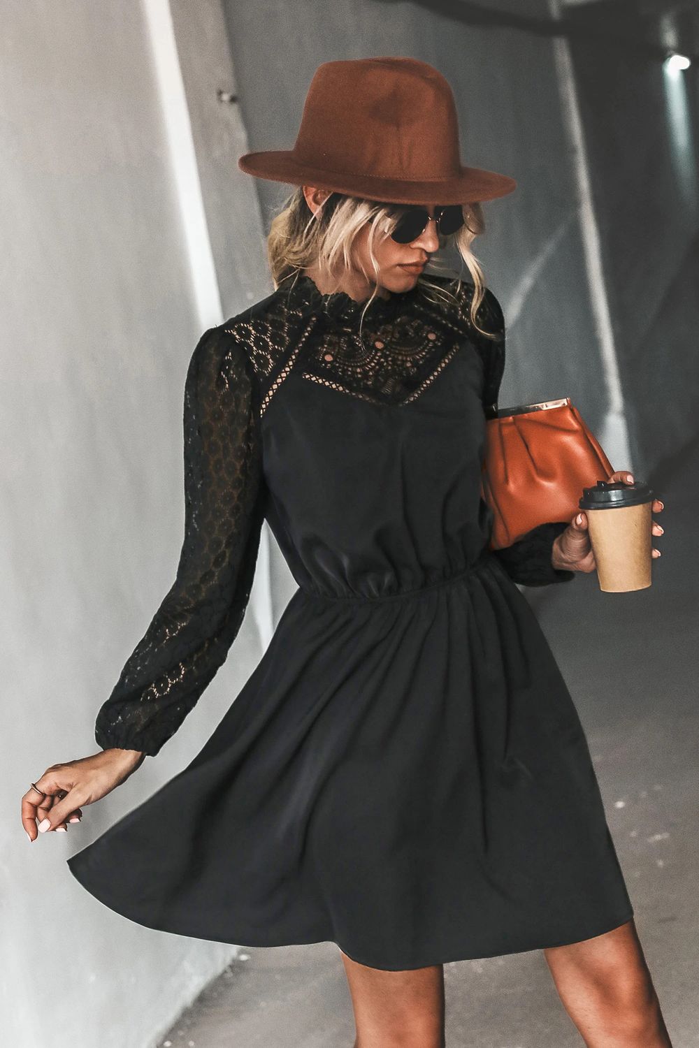 Zaina Lace-Trim Long Sleeve Mini Dress