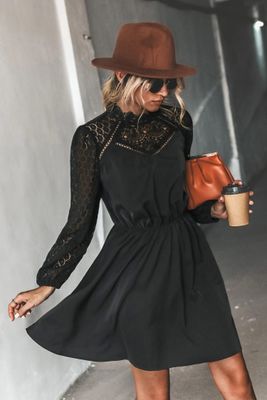 Zaina Lace-Trim Long Sleeve Mini Dress