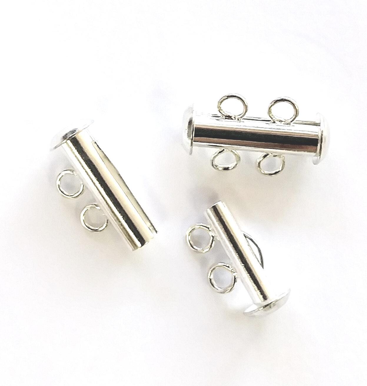Magnetic Slide Clasp Silver Plate 2 Strand 15mm