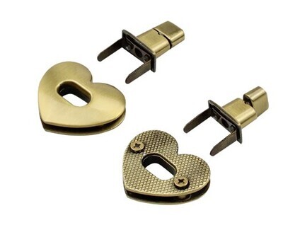 Brass Heart Purse Turn Lock Clasp
