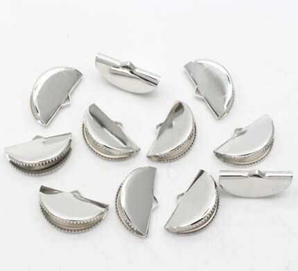 Crimp Ends Half Moon Silver Plate 13mm 4pcs