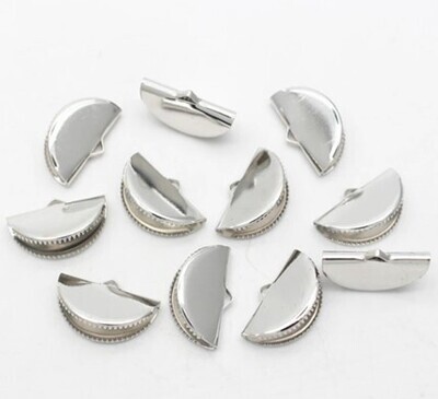 Crimp Ends Half Moon Silver Plate 13mm 4pcs