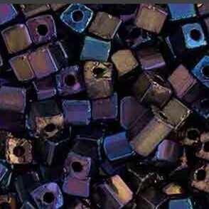Square Beads Opaque Black Rainbow 3.4x3.4mm