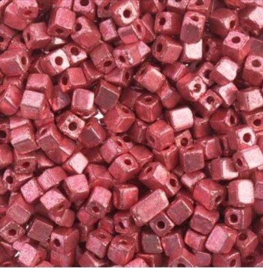 Square Beads Metallic Pink Terra 3.4x3.4mm 