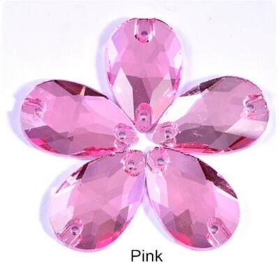 Cabochon Teardrop Faceted Glass 12x22mm Pink