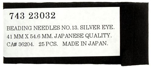 Beading Needles Silver Eye Sz 13 25pcs