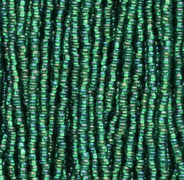 Silverlined Sz 11 Rainbow Emerald Green Strung