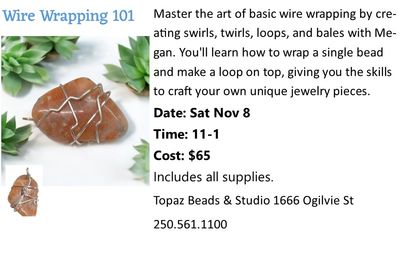 CLASS: Wire Wrapping 101 Sat June 13 11-1pm 