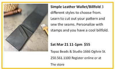 Class: Leather Billfold/card case Sat Mar 21 11-1pm