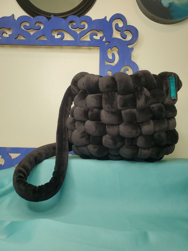 Black Velvet Artisan Crocheted Shoulder Bag