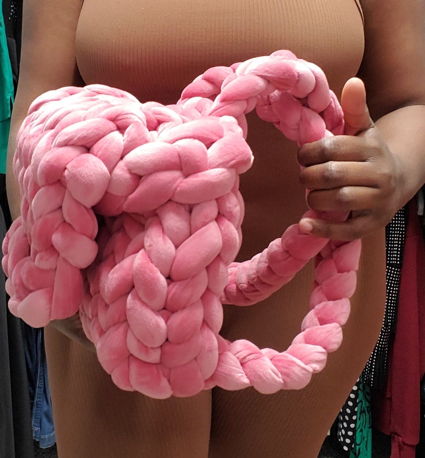 Pink Velvet Artisan Crocheted Backpack Purse