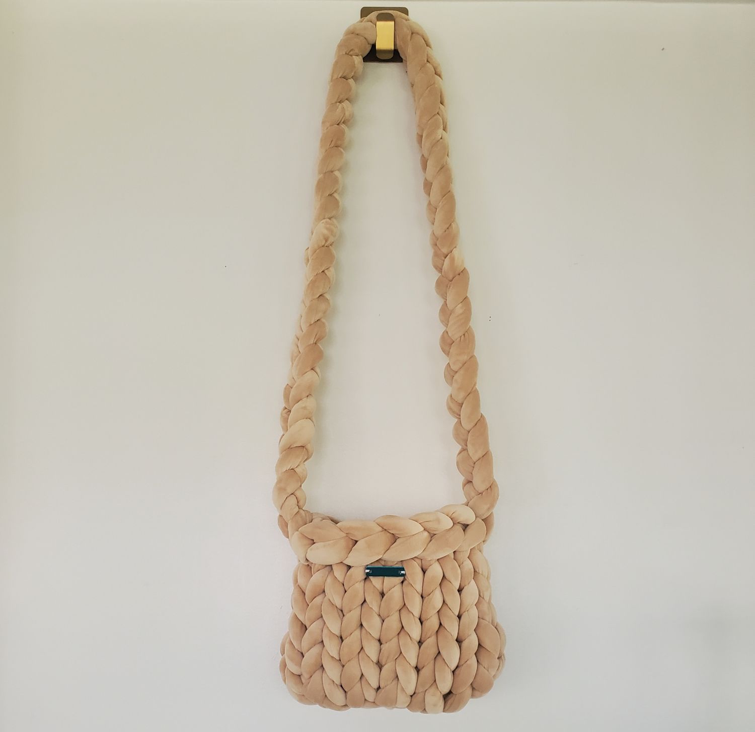 Khaki Velvet Hand-Knit Crossbody