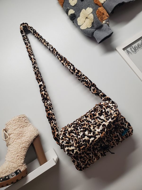 Leopard Velvet Artisan Crocheted Crossbody