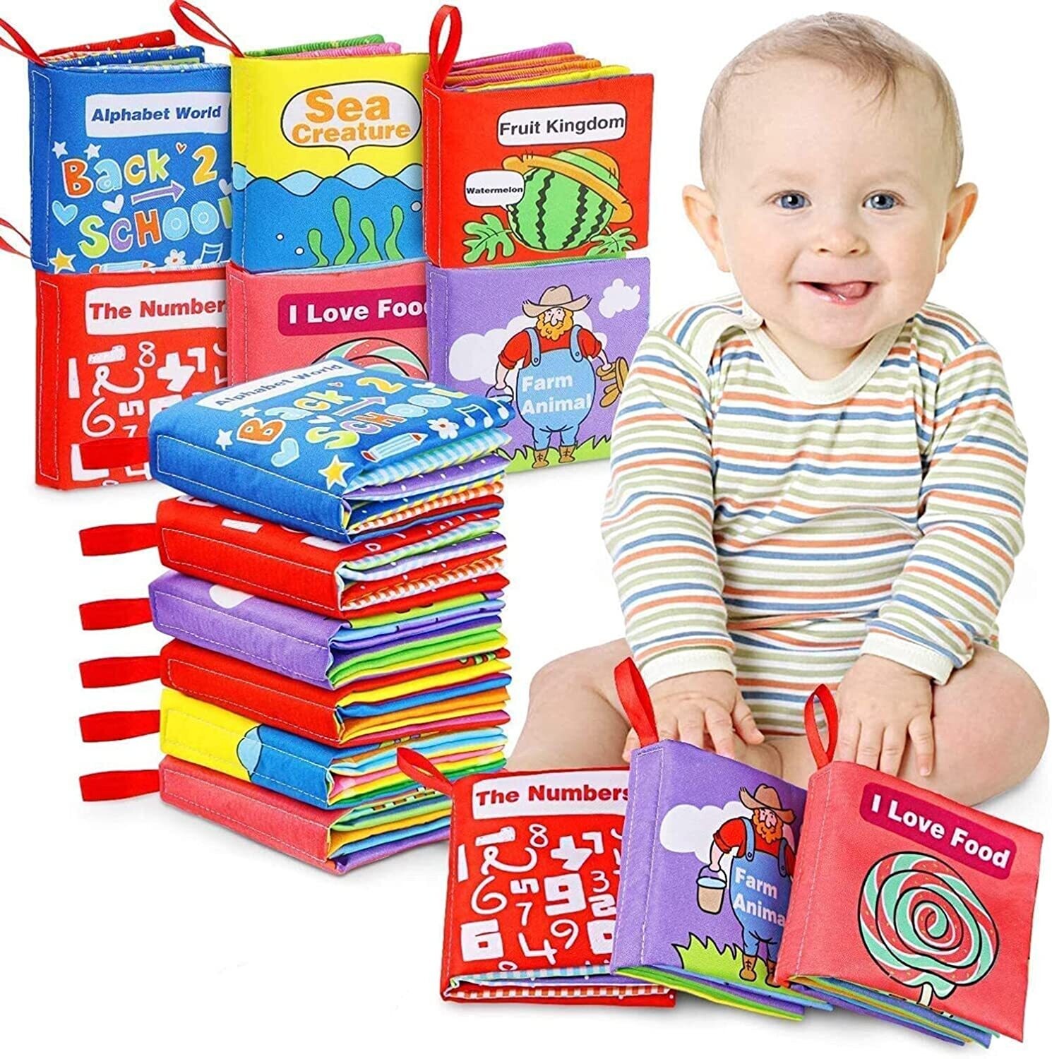 My First Non-Toxic Soft Cloth Book, Educational Toys Gifts for First Year 1 Year Old Babies Infants, Toddlers Touch Feel Activity (6 Set)