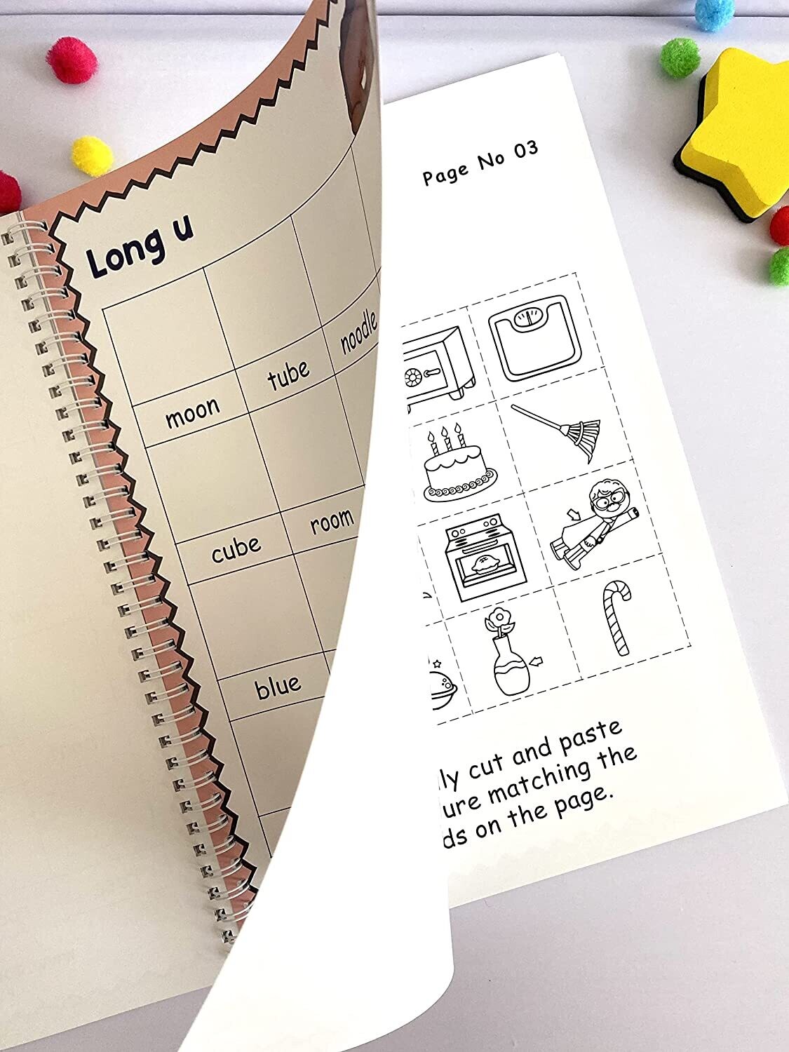 Phonics Cut and Paste Workbook for Kids (Learning Long Vowels).