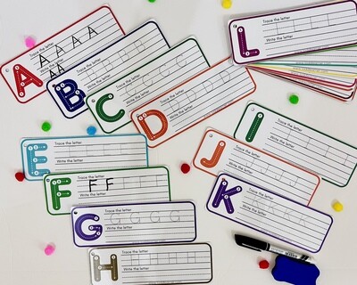 Premium English Writing Practice Book Cards with numbers (1-10). Tracing Letters with directions.