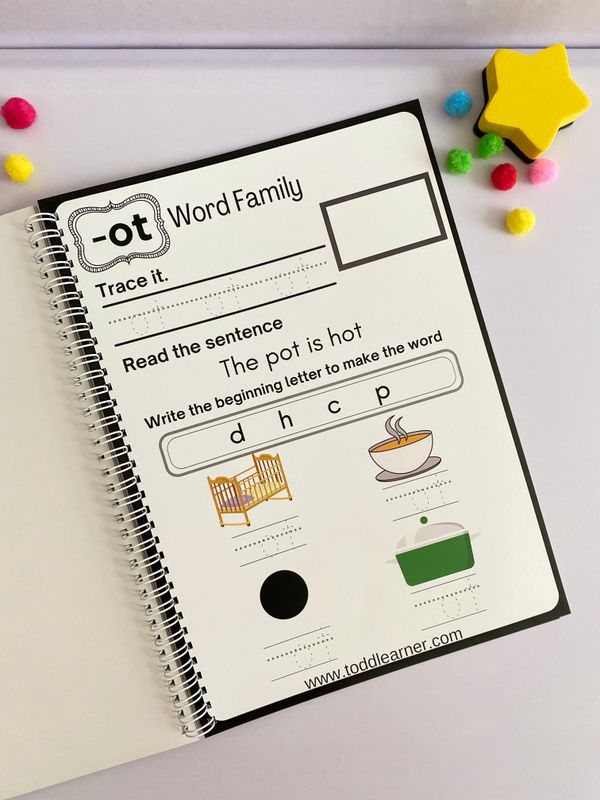 Rewritable Word Families Learning Book for Kids.