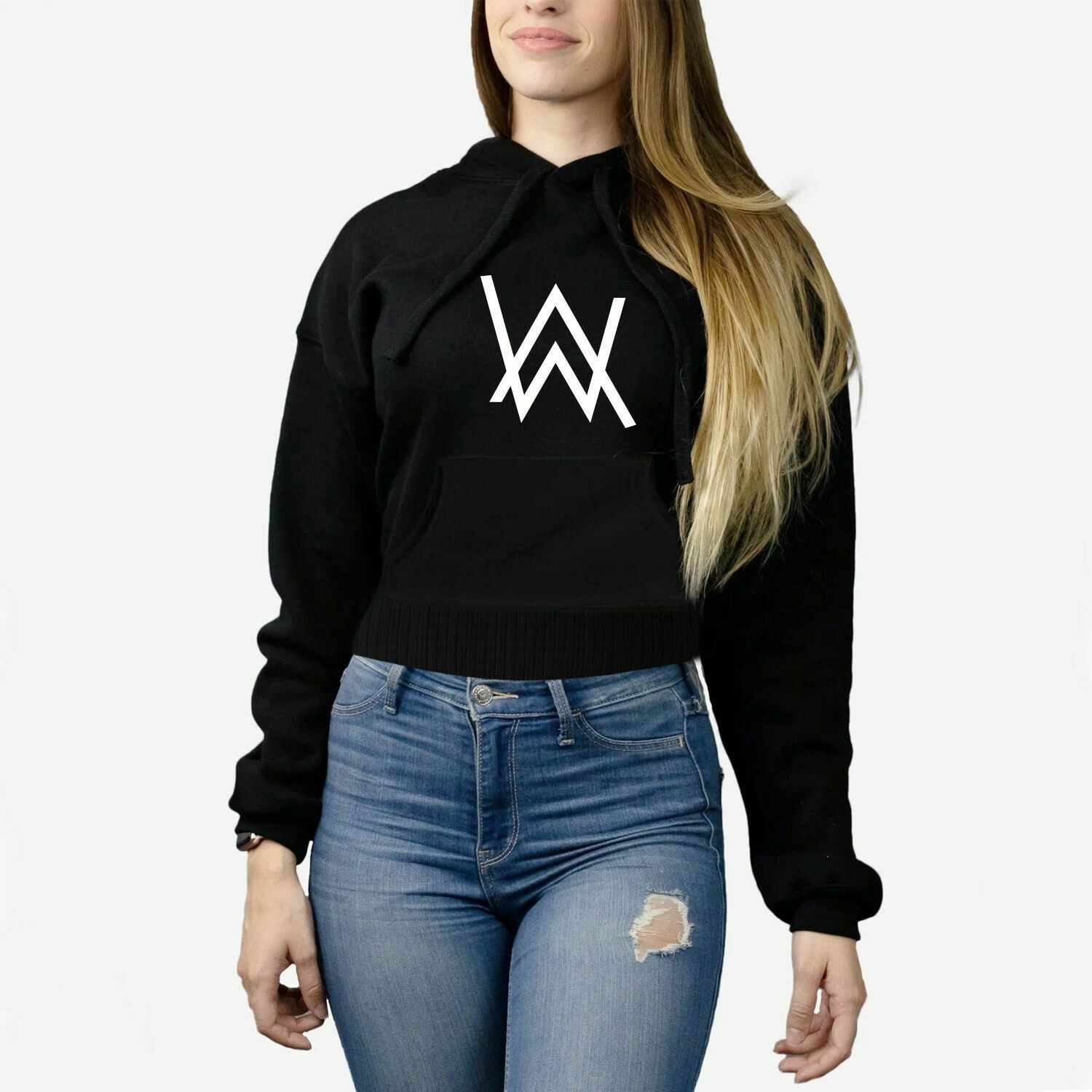 Female Crop Top Hoodie - Alan Walker - Black - Pdl