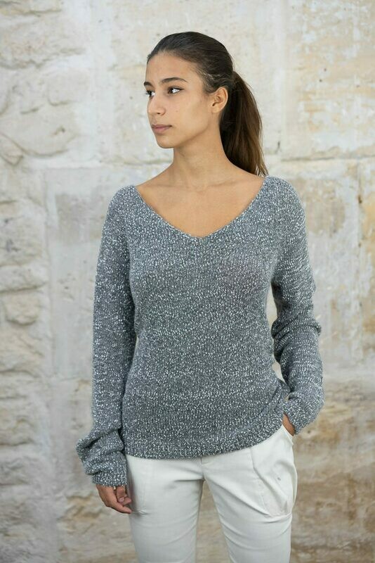 Wide V-Neck Tweed Sweater