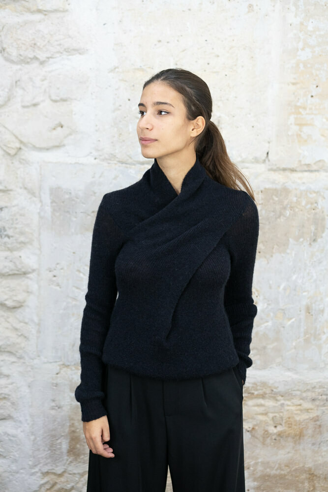 Wool-Blend Twisted Collar Sweater