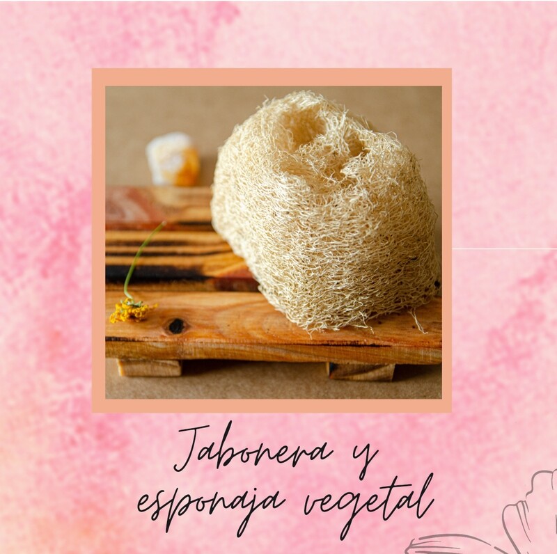 Jabonera de madera y esponja vegetal