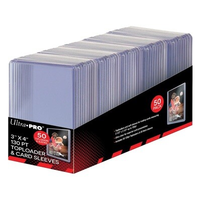 Ultra Pro - 3" x 4" Super Thick 130pt Toploaders & Thick Card Sleeves Combo (50ct) for Standard Size Cards